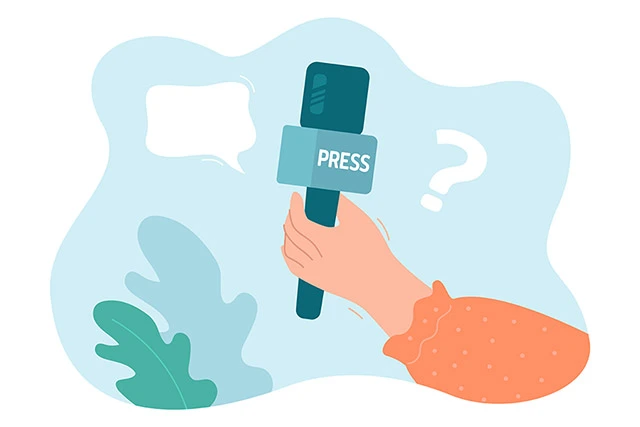 Arm der holder mikrofon,med teksten "press" (på dansk "presse")