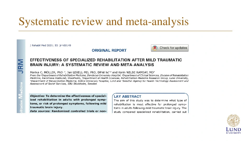 Abstract af metaanalyse omkring rehabilitering efter mild traumatisk hjerneskade