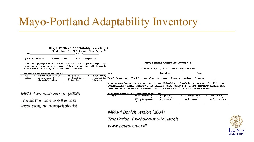 Mayo-Portland Adaptability Inventory fra Lund Univeristy