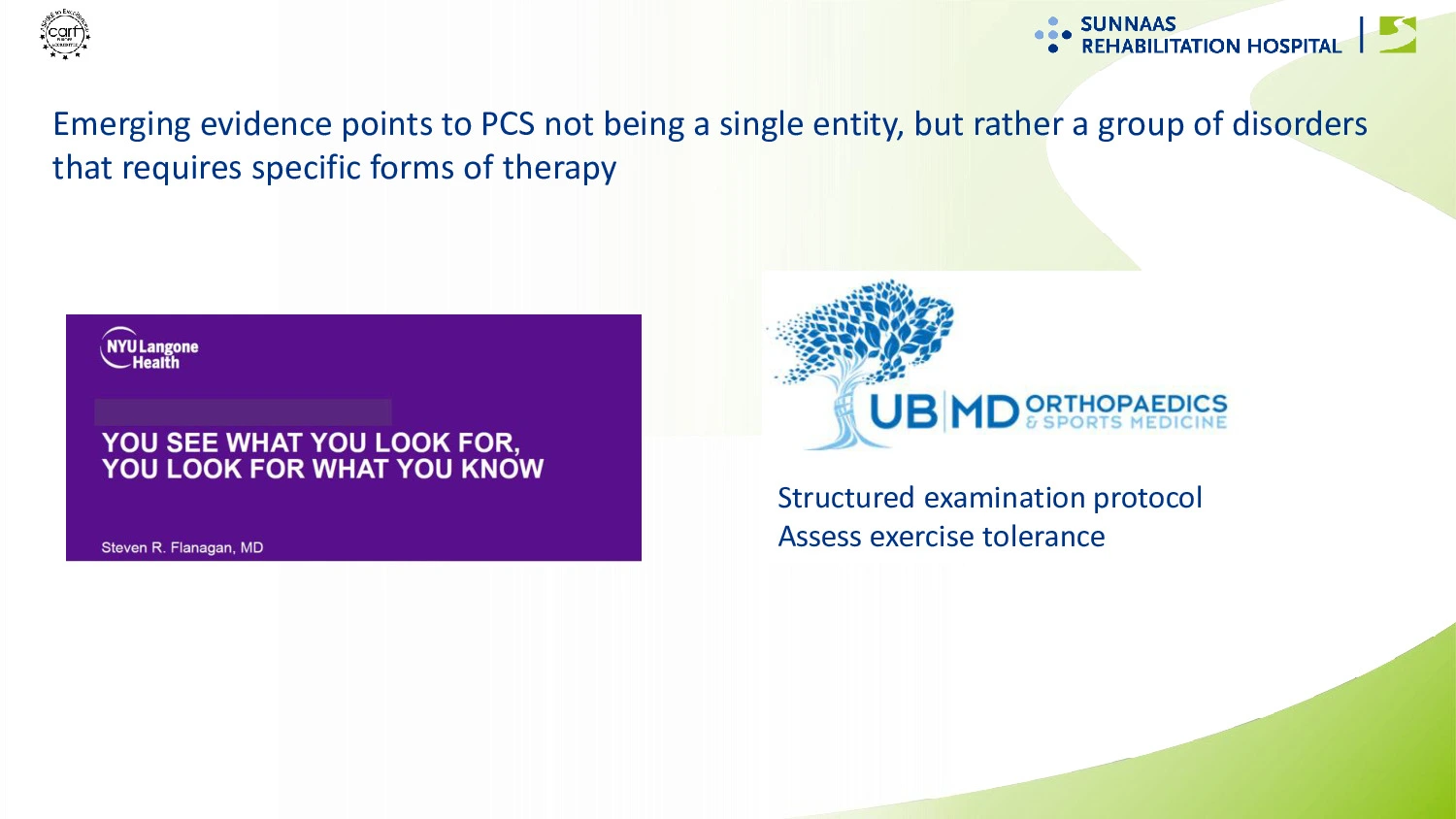 Slide der beskriver, at PCS består af en række symptomer, og ikke blot et enkelt, og at disse kræver specifikke former for behandling