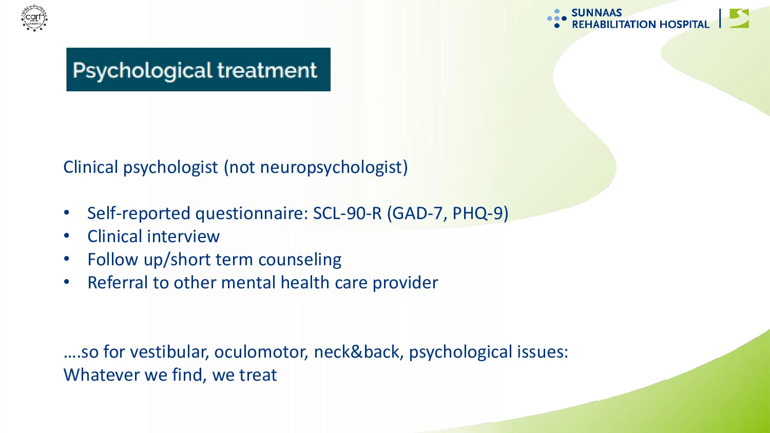 Punktopstilling af psykologisk behandling ved Sunnaas Rehabilitation Hopspital