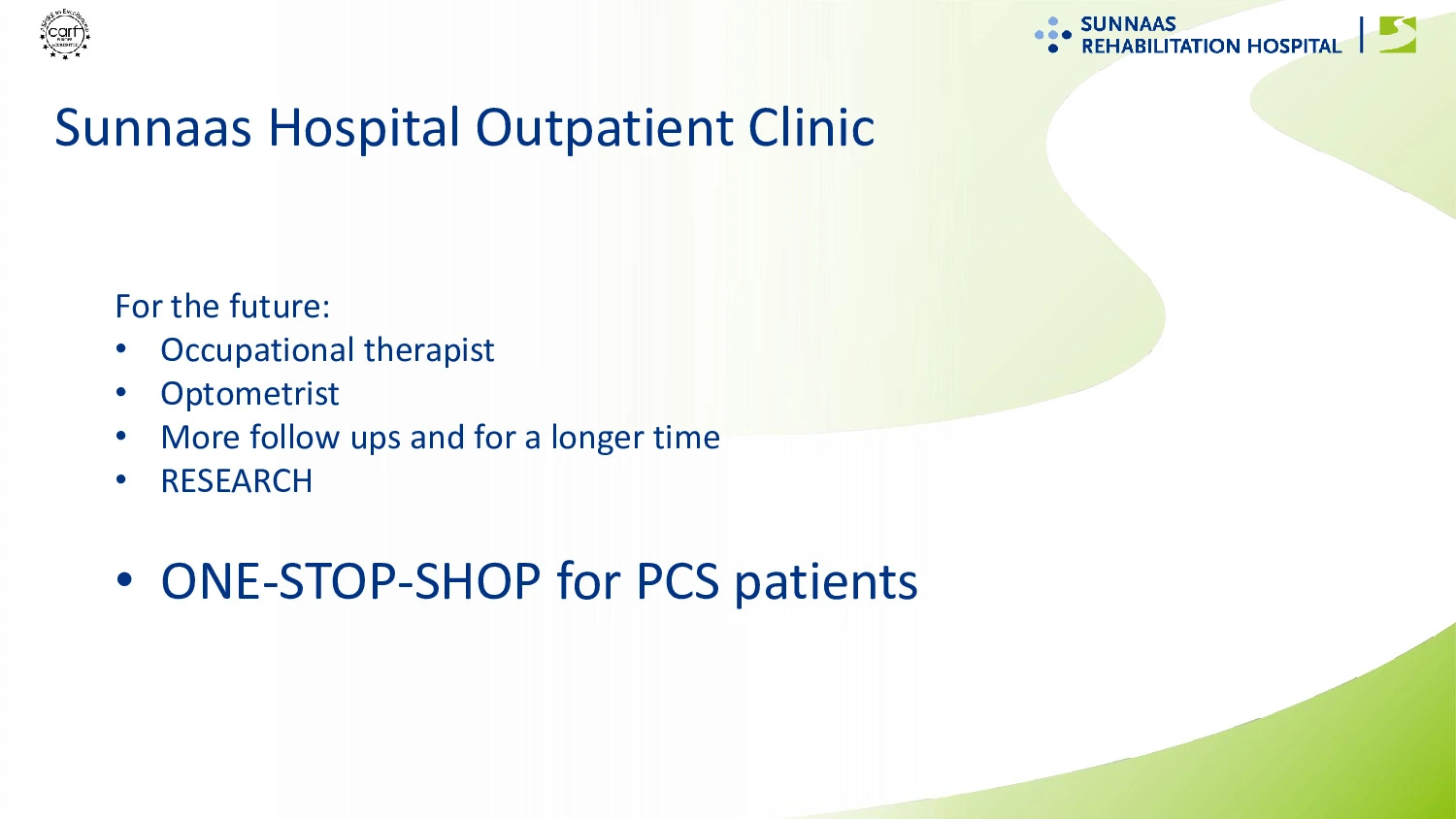 Første slide i en serie omhandlende PCS ved Sunnaas Hospital Outpatient Clinic